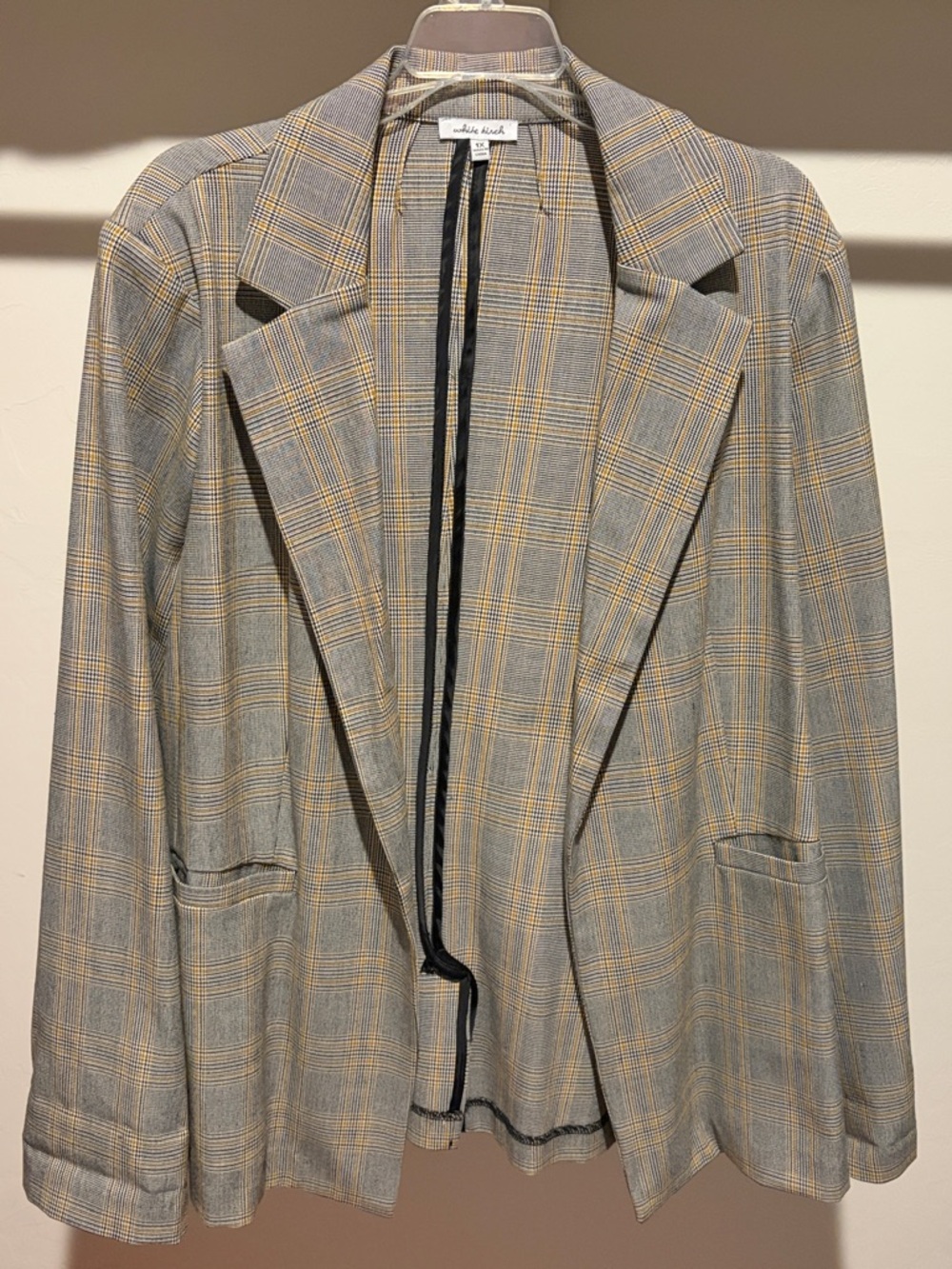 white birch Gray Blazer with Yellow Plaid